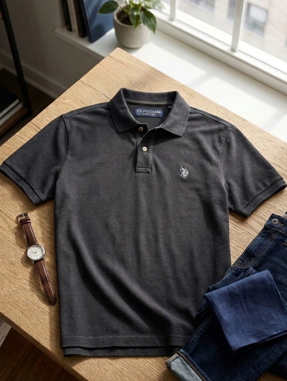 U.S. POLO ASSN. Luxury Feel Mens Basic Black Cotton Short Sleeve Polo Shirt Top